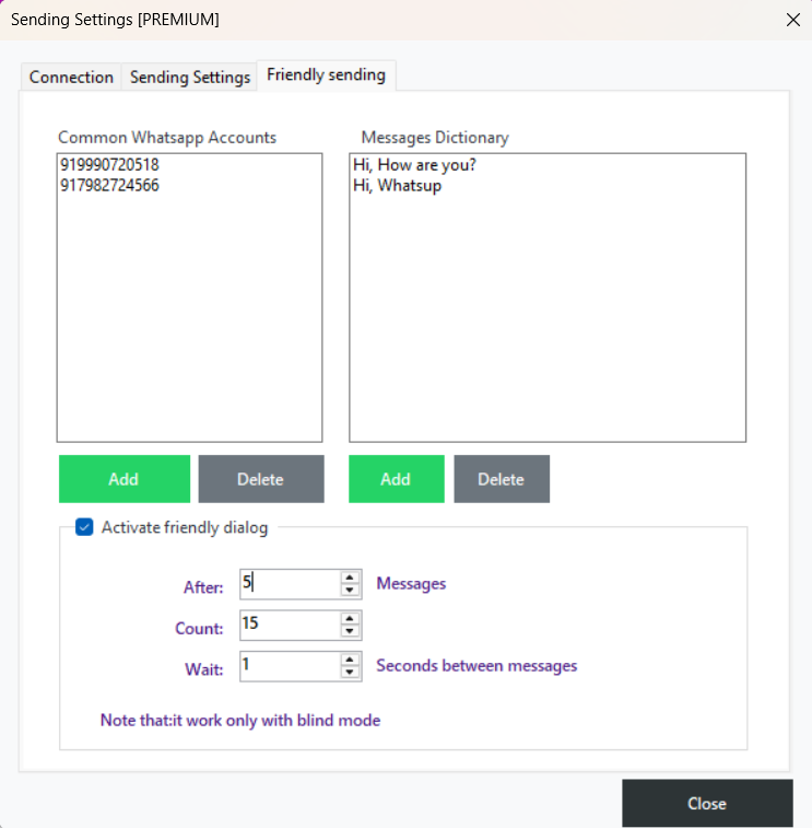 Friendly Sending / Familiar Option Interface