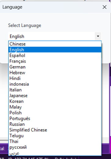 Language Selection Menu