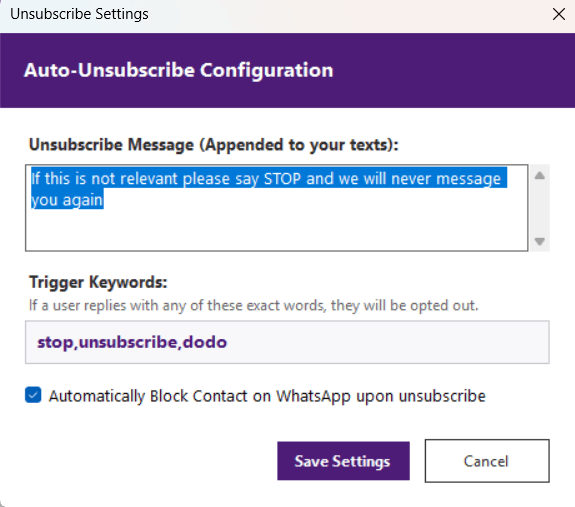 Auto Unsubscribe Configuration Interface